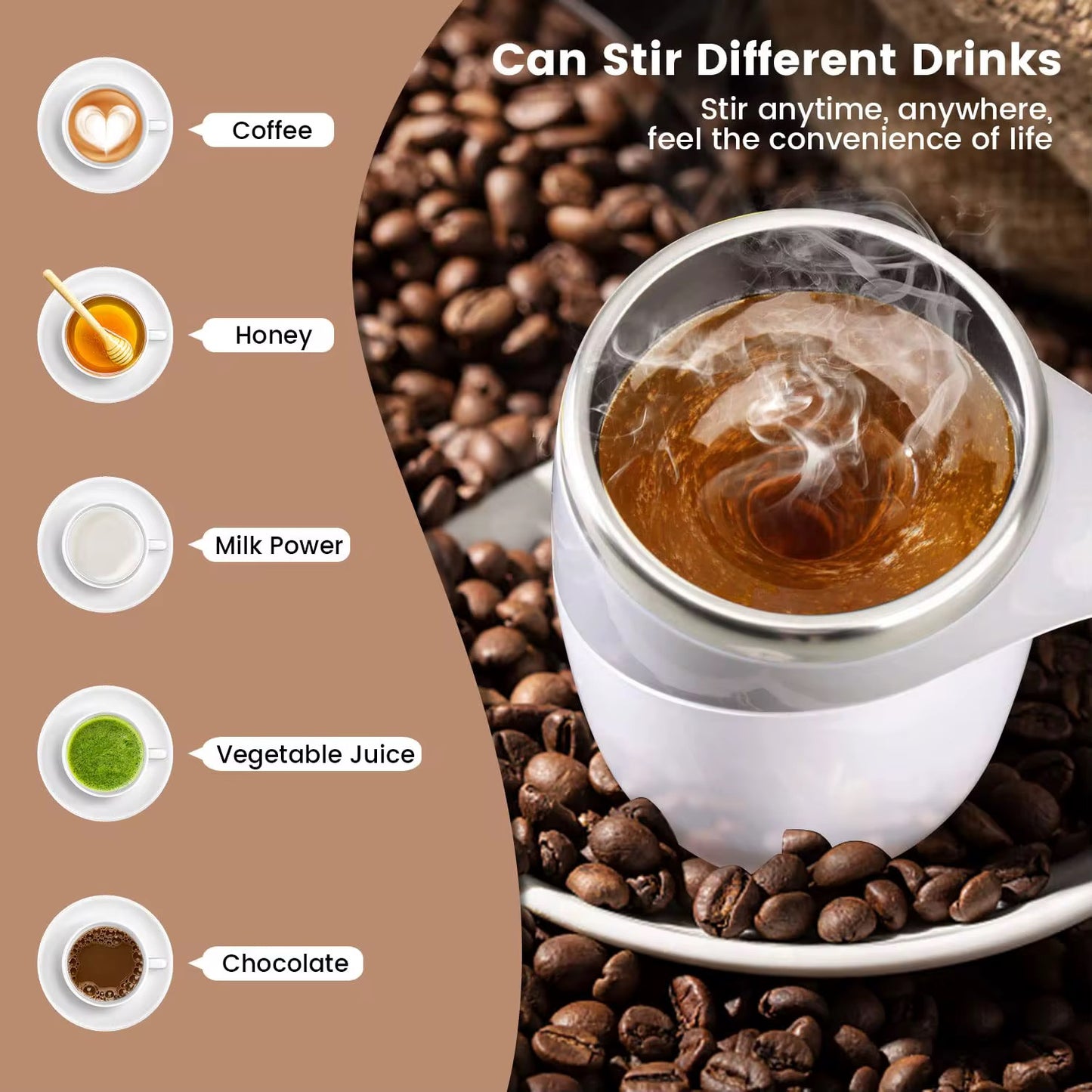 Tasse Mélangeuse Automatique en Acier Inoxydable – Auto Stir Mug Rechargeable