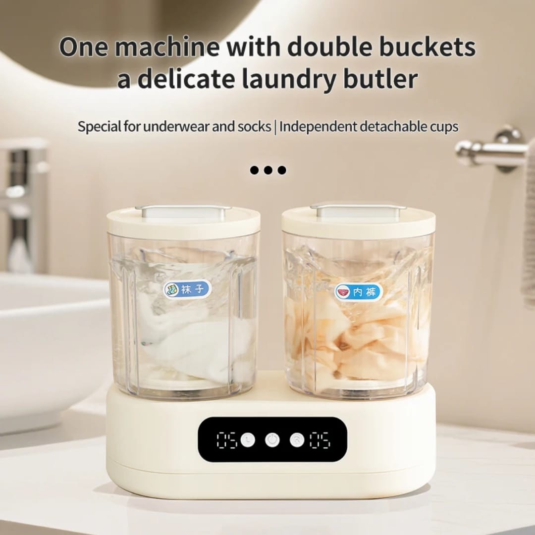 Mini Machine à Laver Double Cuve Intelligente – Nettoyage Rapide & Efficace
