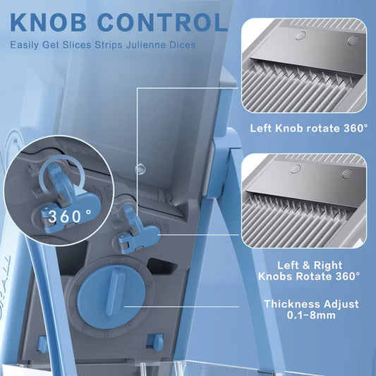 Coupe-Légumes Multifonction 5 en 1 – Mandoline Manuelle avec Lames Interchangeables et Bac de Récupération